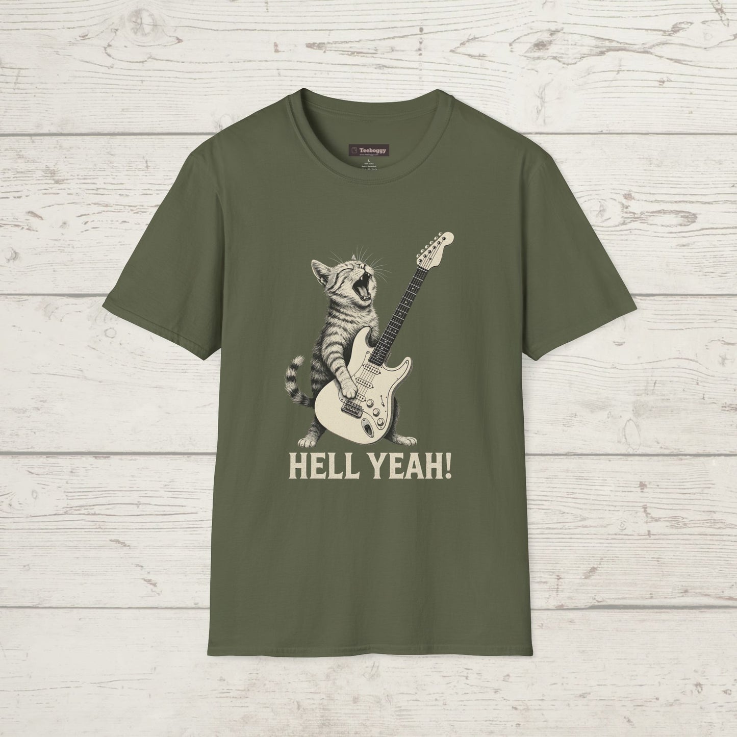 Cat Rocking-Out With Guitar, Hell Yeah!, T-Shirt.