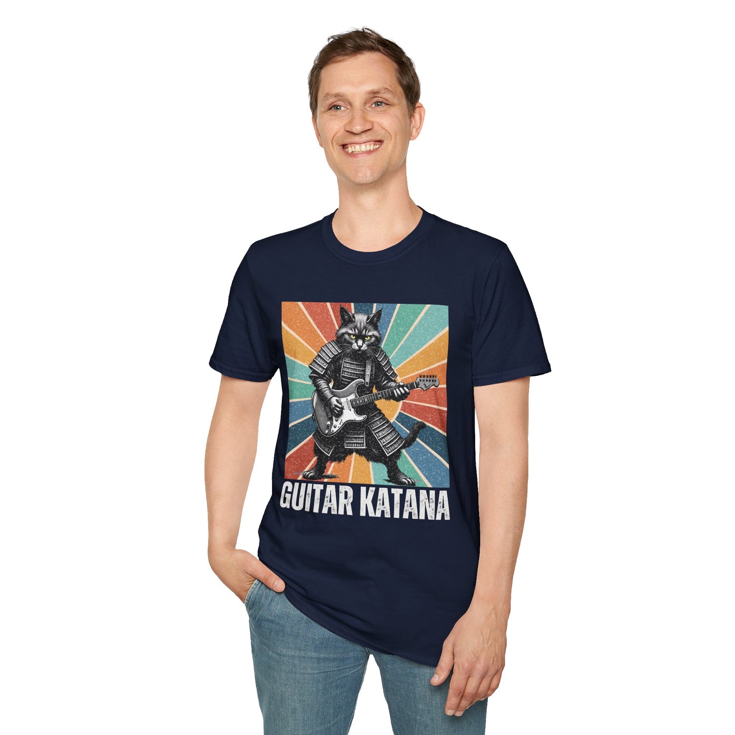 Samurai Cat Guitar Katana T-Shirt