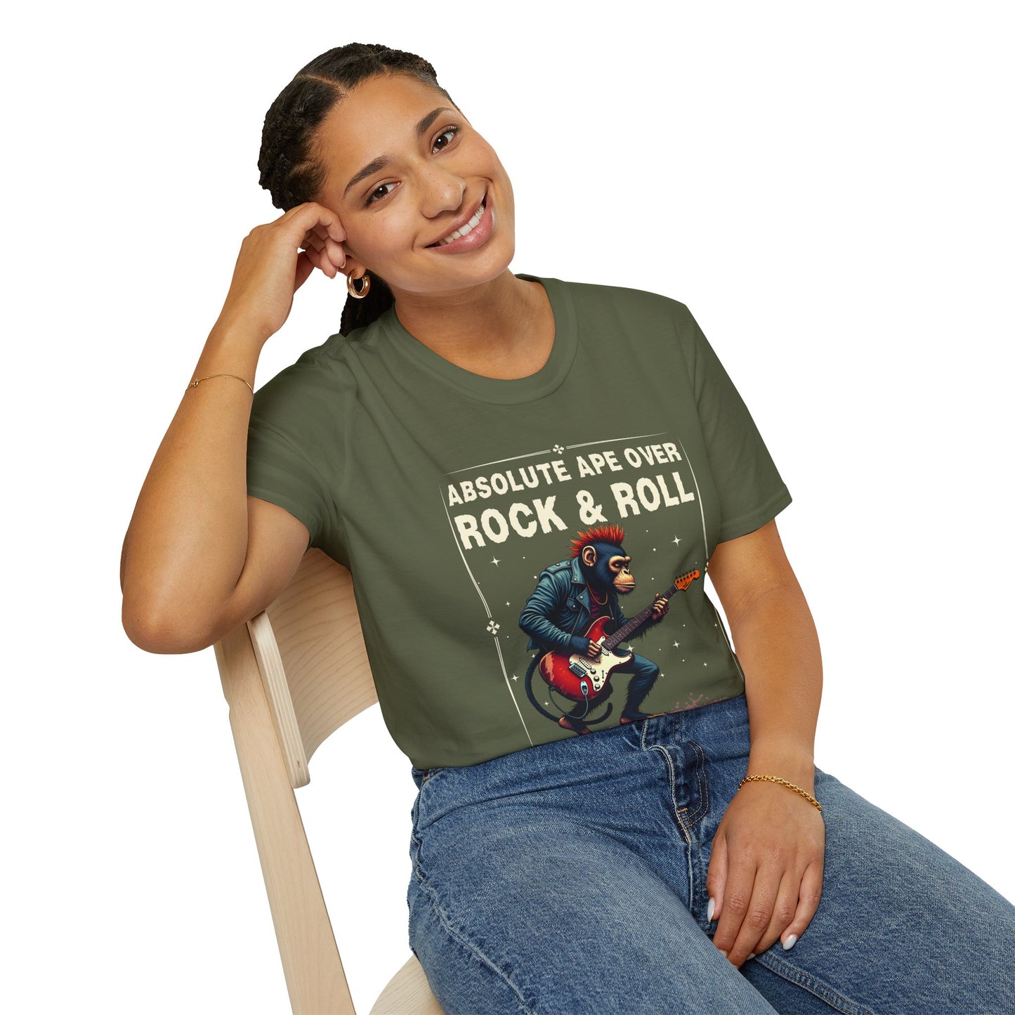 Rocker Chimp T-Shirt — "Absolute Ape, Over Rock and Roll"