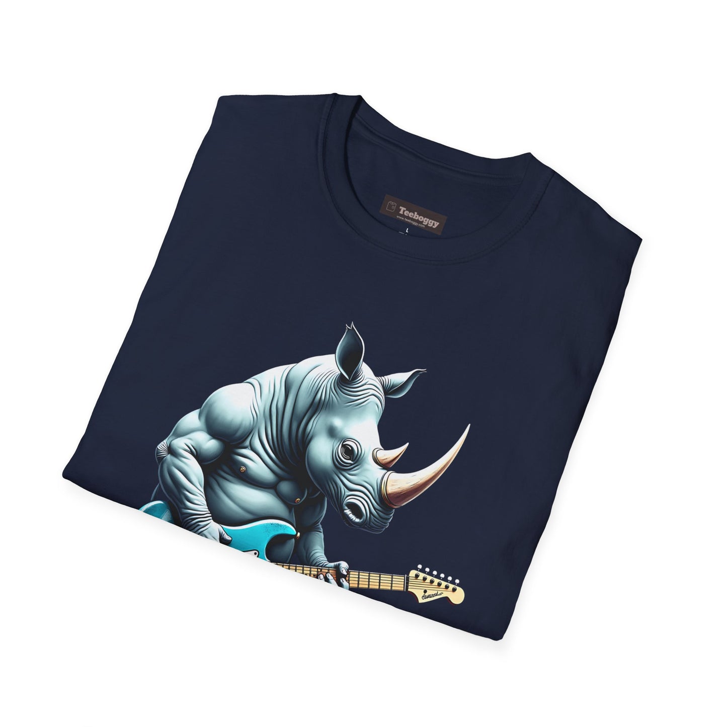 Rock Guitar Rhino T-Shirt — Rhinoceros Playing Electric Guitar Graphic Tee