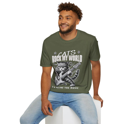 Rocker Cat T-Shirt - Cats Rock My World - R U Feline The Music