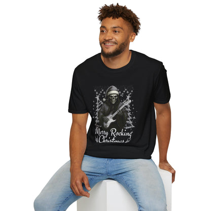 Merry Rocking Christmas Skeleton Santa T-Shirt