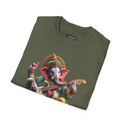 Ganesh Playing Electric Guitar T-Shirt — Woodstock Vibes Spiritual Rock Tee