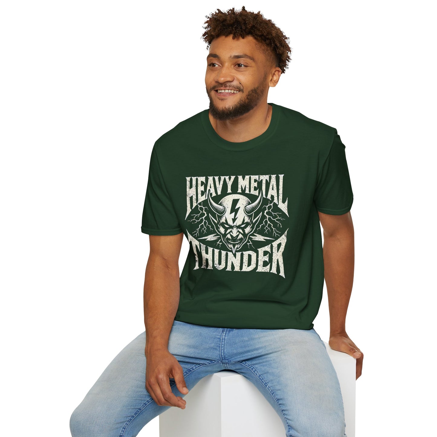 Heavy Metal T-Shirt with Devil's Horns & Thunder Bolt Design