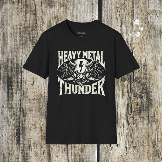 Heavy Metal Thunder, T-Shirt — Devil Skull Rock Tee for Metal Fans