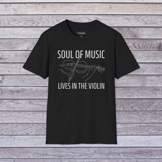 Violin Line Art Tee — "Soul of Music Lives in the Violin"
