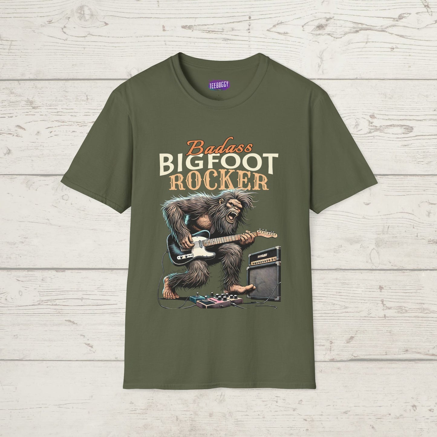 Sasquatch Rocker T-Shirt - Badass Bigfoot Guitar Tee