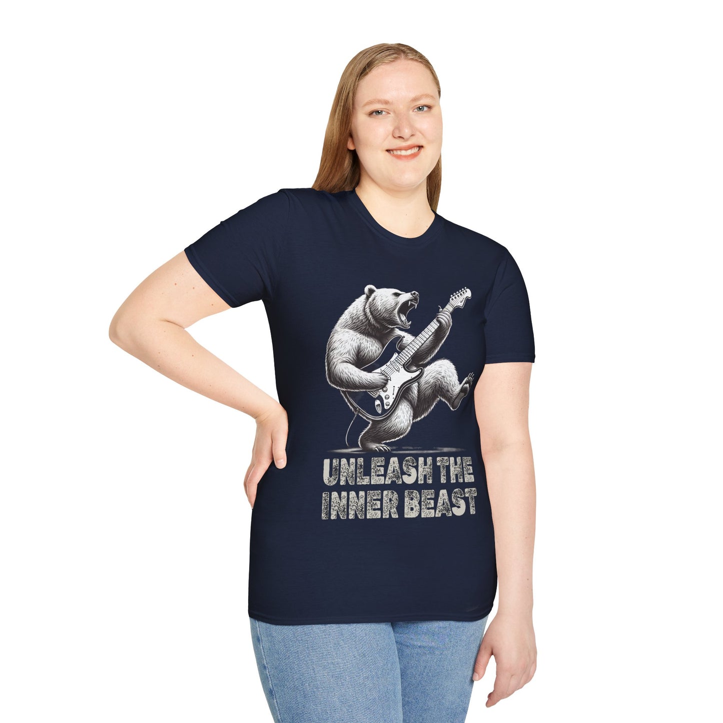 Graphic Tee Unleash the Inner Beast Grizzly Bear Rock Guitar T-Shirt