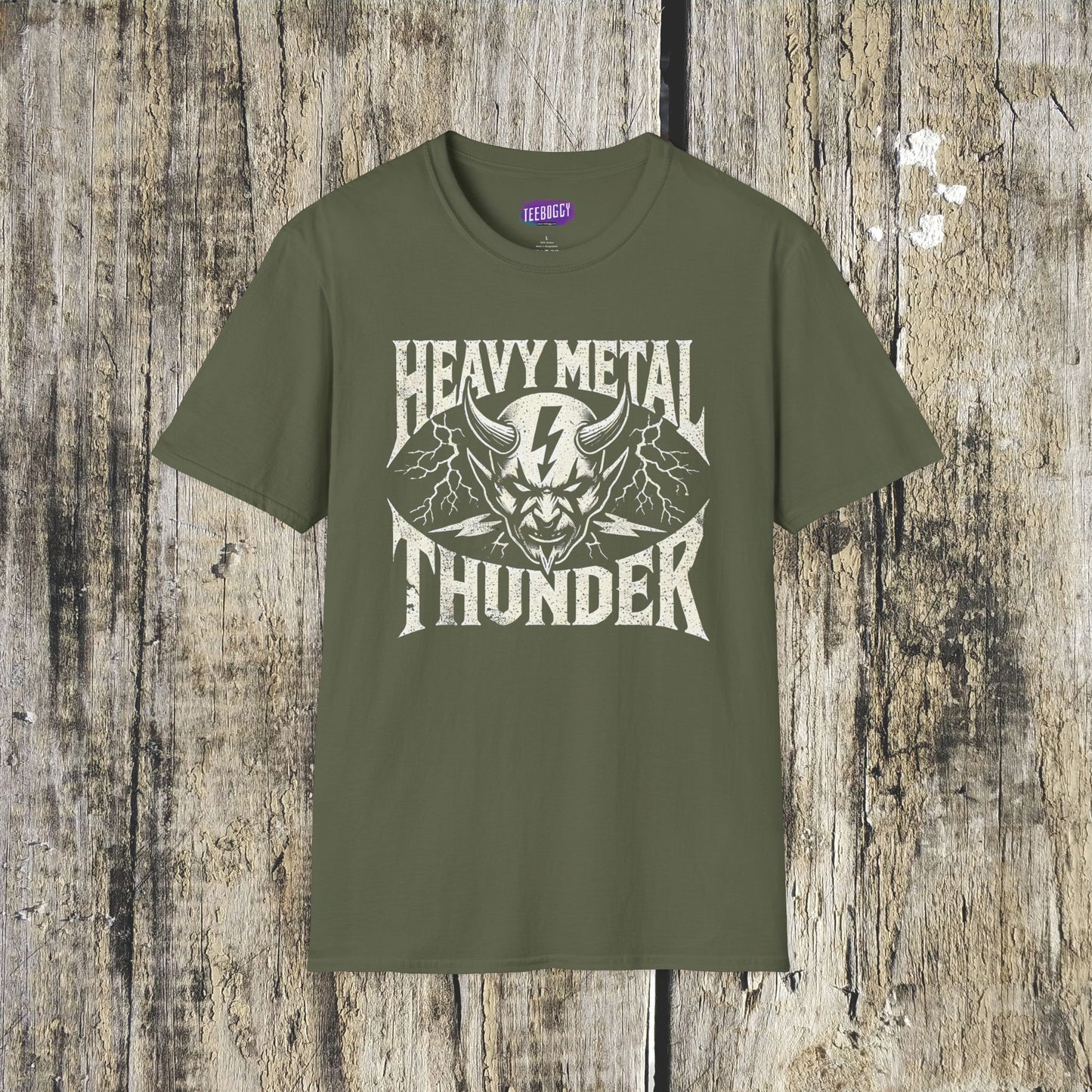 Heavy Metal T-Shirt with Devil's Horns & Thunder Bolt Design