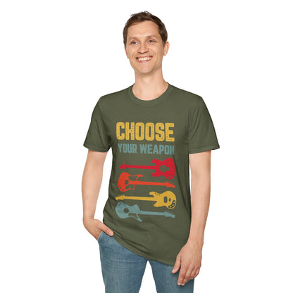 Guitar T-Shirt with 'Choose Your Weapon' Slogan