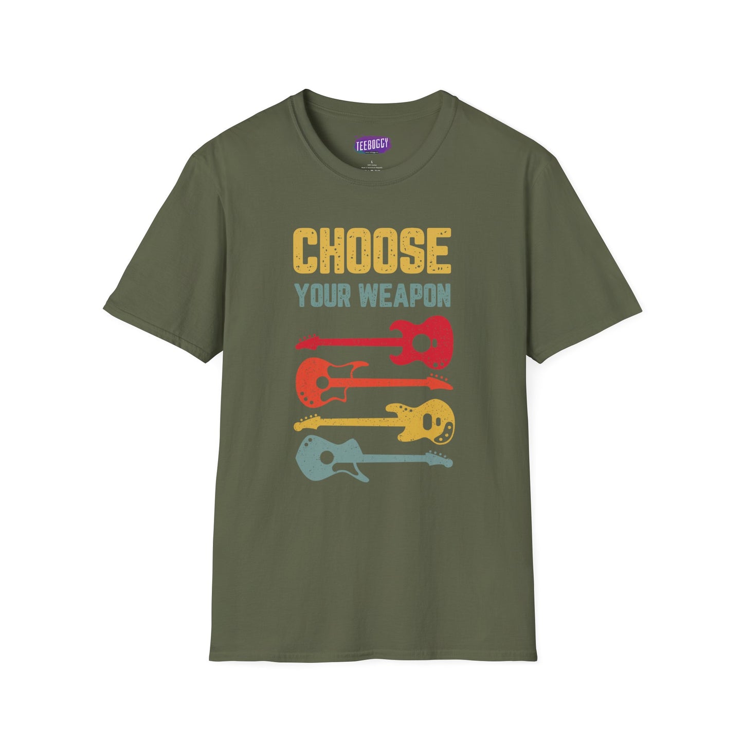 Guitar T-Shirt with 'Choose Your Weapon' Slogan