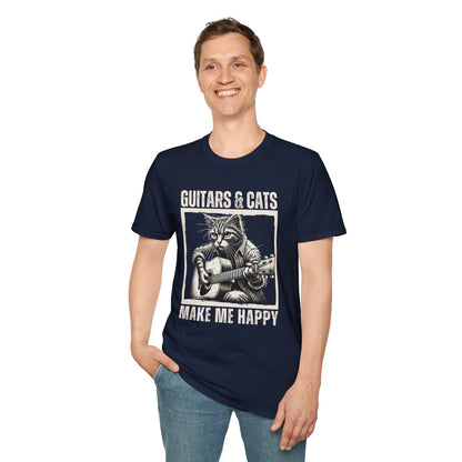 Guitars & Cats Make Me Happy T-Shirt — Cool Cat Playing Guitar Tee