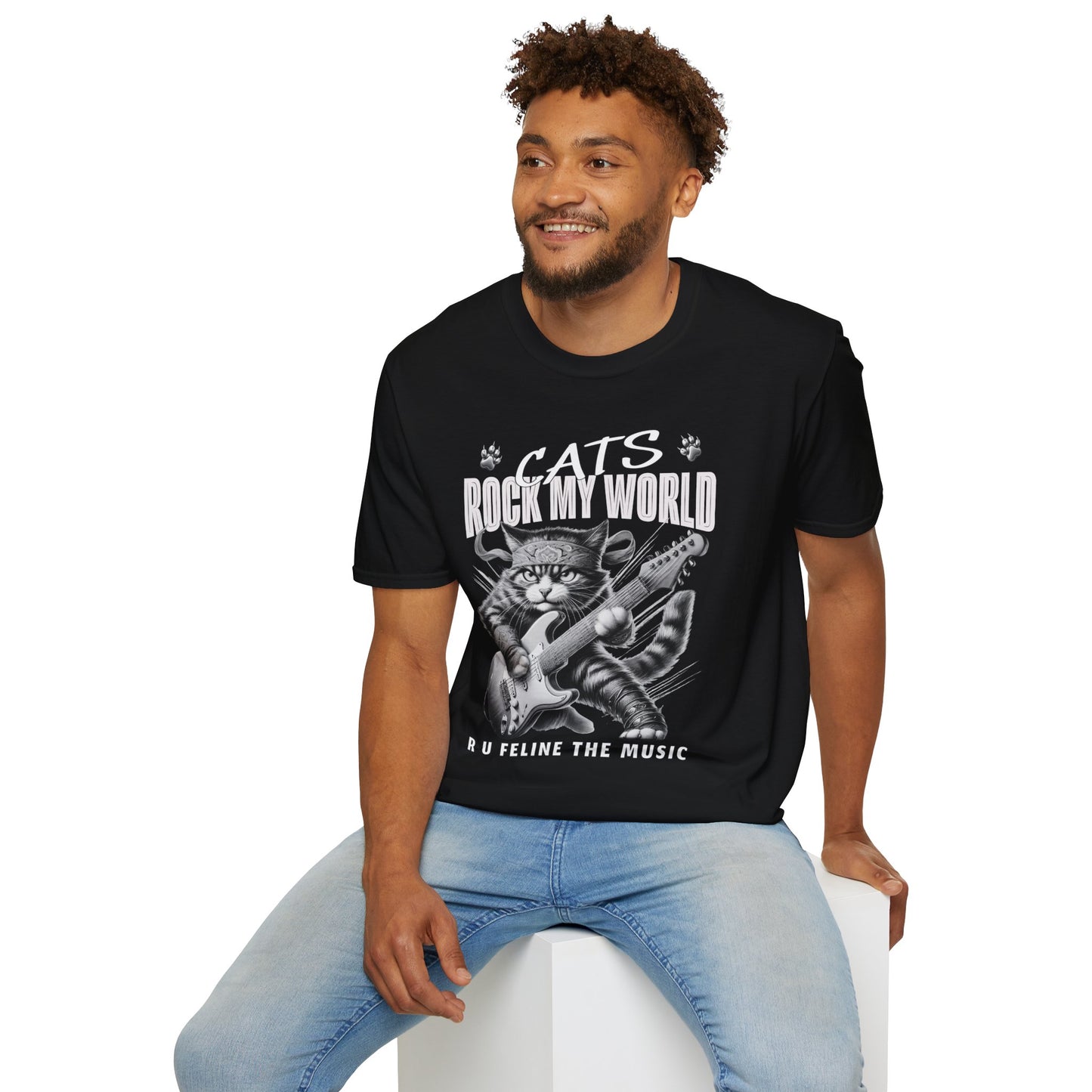 Rocker Cat T-Shirt - Cat Rock My World - R U Feline The Music