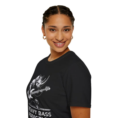 Heavy Bass Addiction T-Shirt — Rhino Playing Bass for Bassists & Music Lovers
