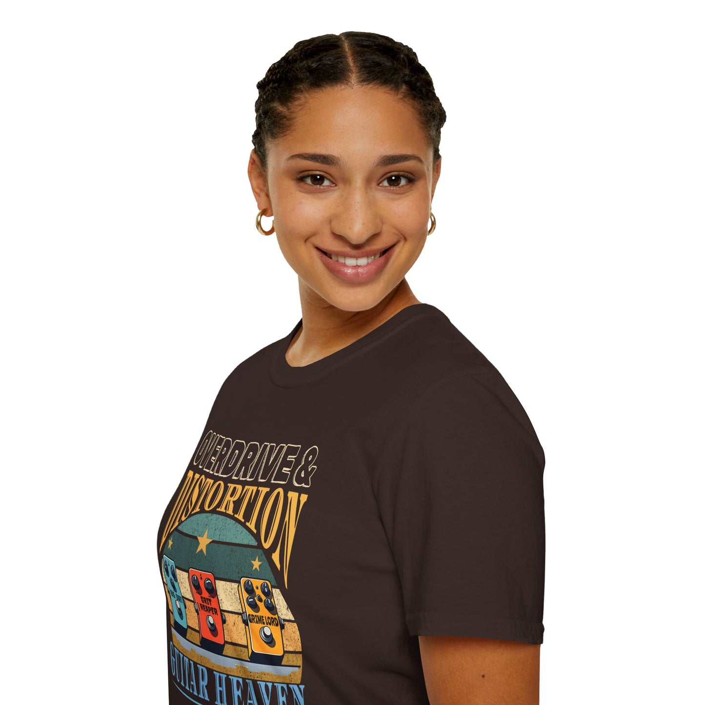 Guitar Pedals T-Shirt — "Overdrive and Distortion, Guitar Heaven"