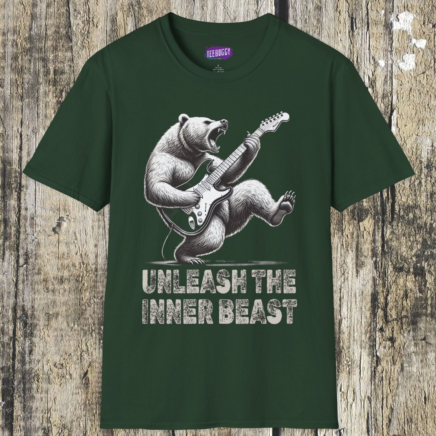 Graphic Tee Unleash the Inner Beast Grizzly Bear Rock Guitar T-Shirt