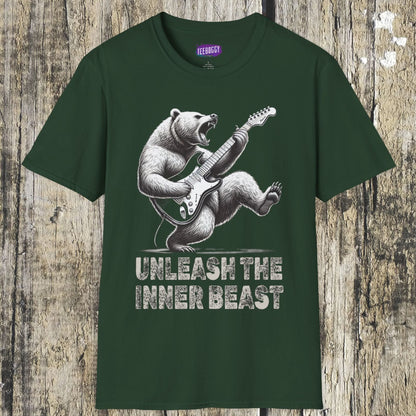 Graphic Tee Unleash the Inner Beast Grizzly Bear Rock Guitar T-Shirt