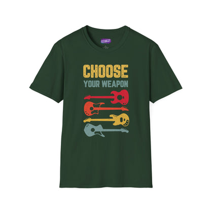 Guitar T-Shirt with 'Choose Your Weapon' Slogan