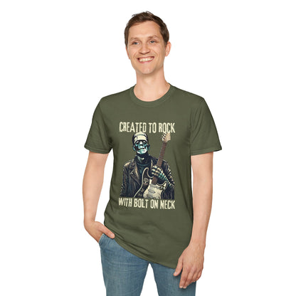 Crafted To Rock, With Bolt-on Neck, Frankenstein With Guitar, T-Shirt.