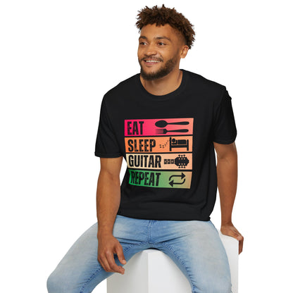 Eat Sleep Guitar Repeat, T-Shirt — Guitarist Day Planner Tee