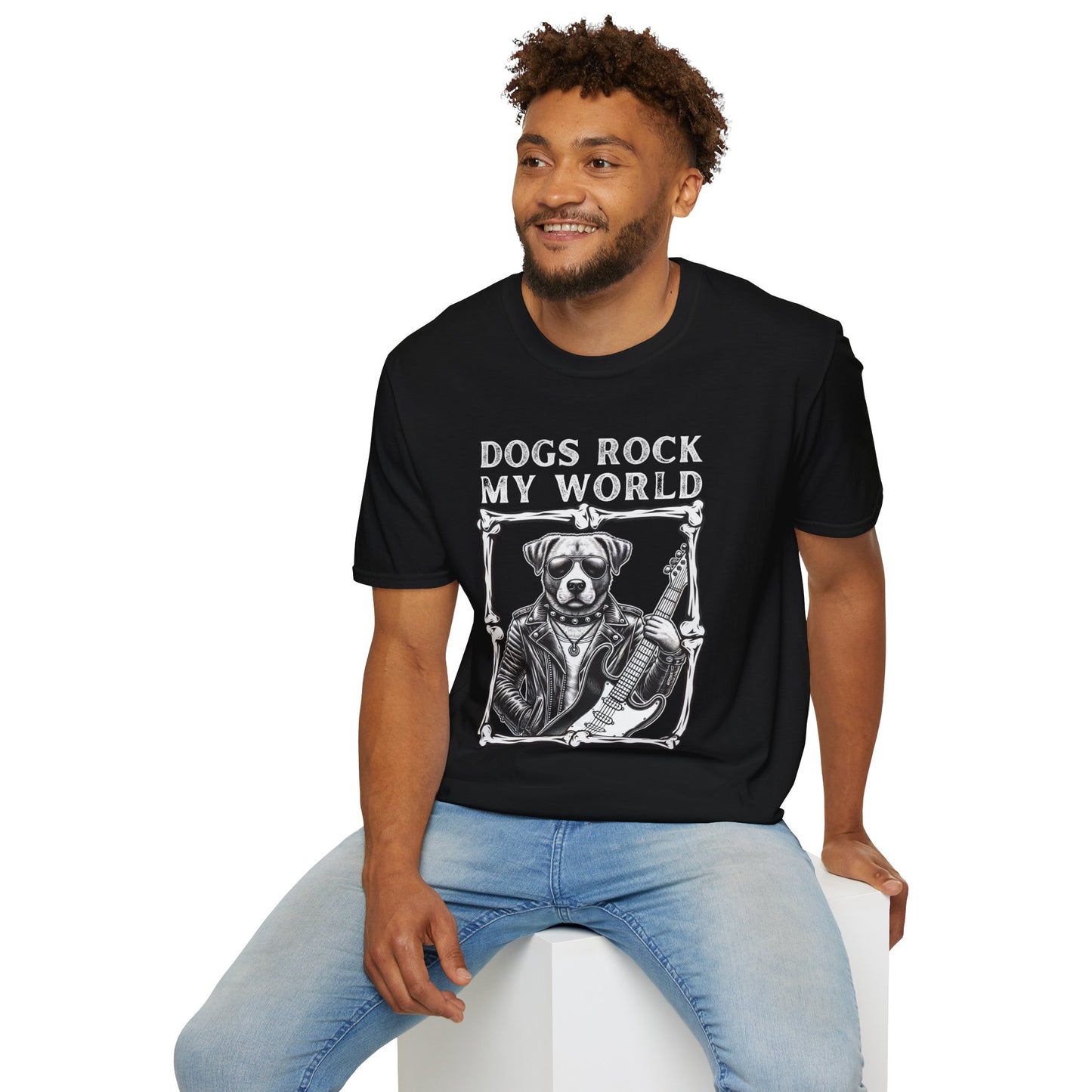 Dogs Rock My World, T-Shirt — Rock & Roll Dog Graphic Tee
