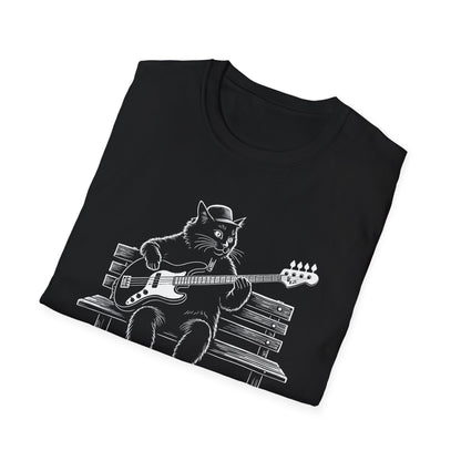 Bass Cat T‑Shirt — Cat Playing Bass Guitar for Music Lovers
