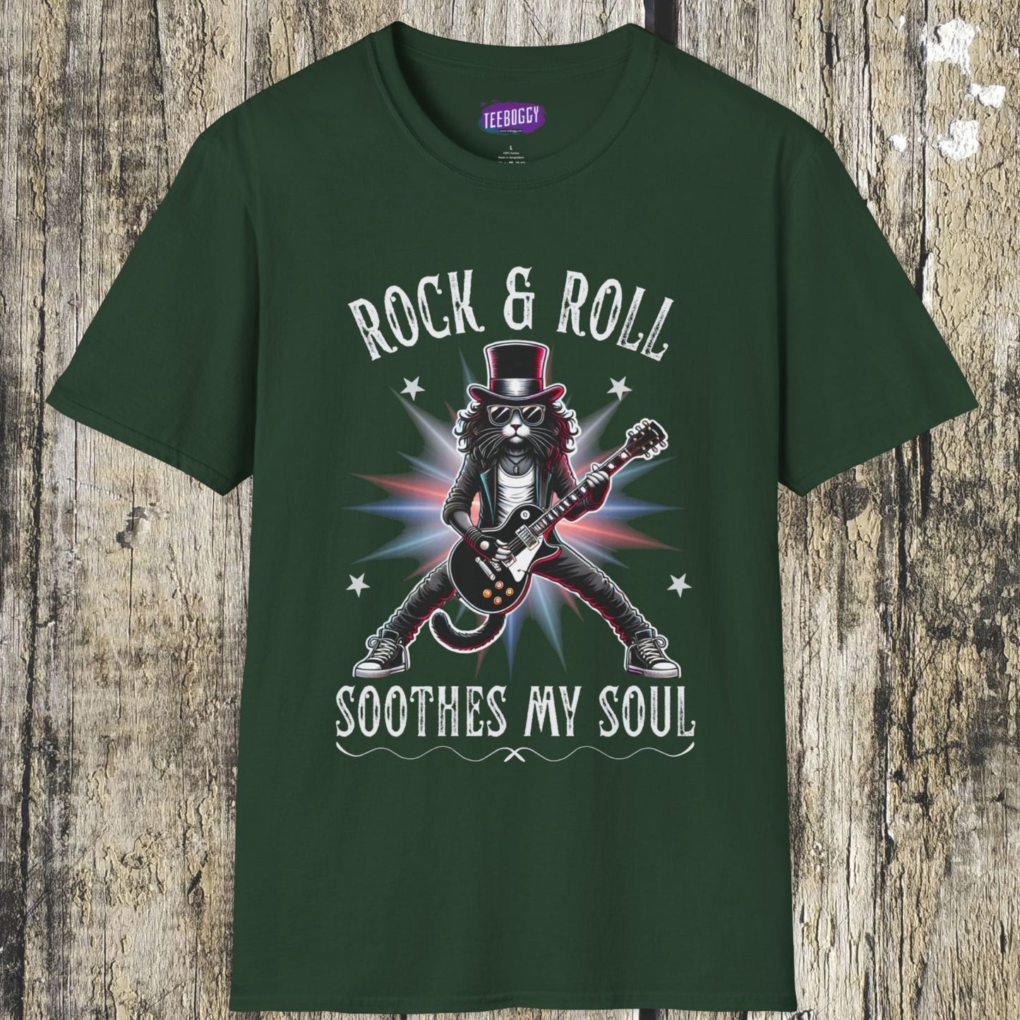 Rocker Cat T-Shirt, Rock & Roll, Soothes My Soul Design