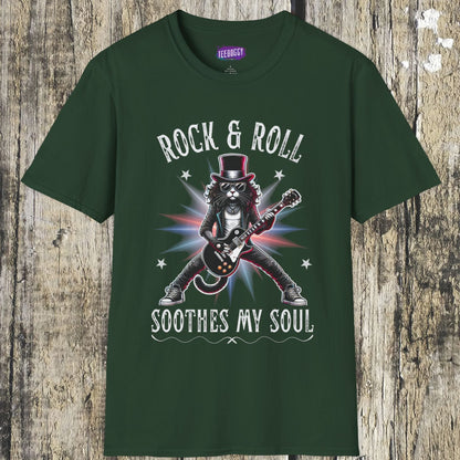 Rocker Cat T-Shirt, Rock & Roll, Soothes My Soul Design