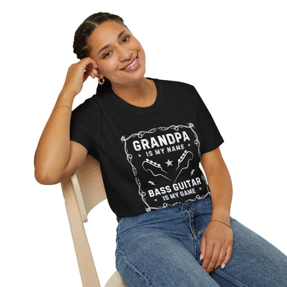 Grandpa Is My Name, Bass Guitar Is My Game T-Shirt — Bassist Grandpa Tee