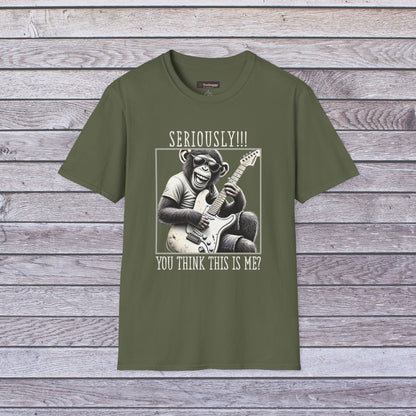 Chimpanzee Guitar T-Shirt — "Seriously!!! You Think This Is Me?"