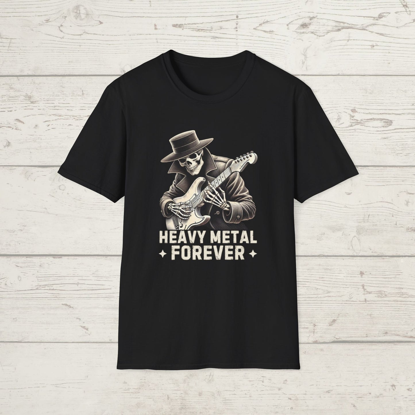 Heavy Metal Forever T-Shirt — Skeleton Rocker Guitar Tee