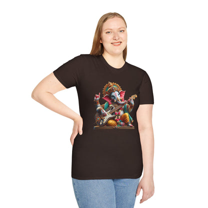 Ganesh Playing Electric Guitar T-Shirt — Woodstock Vibes Spiritual Rock Tee