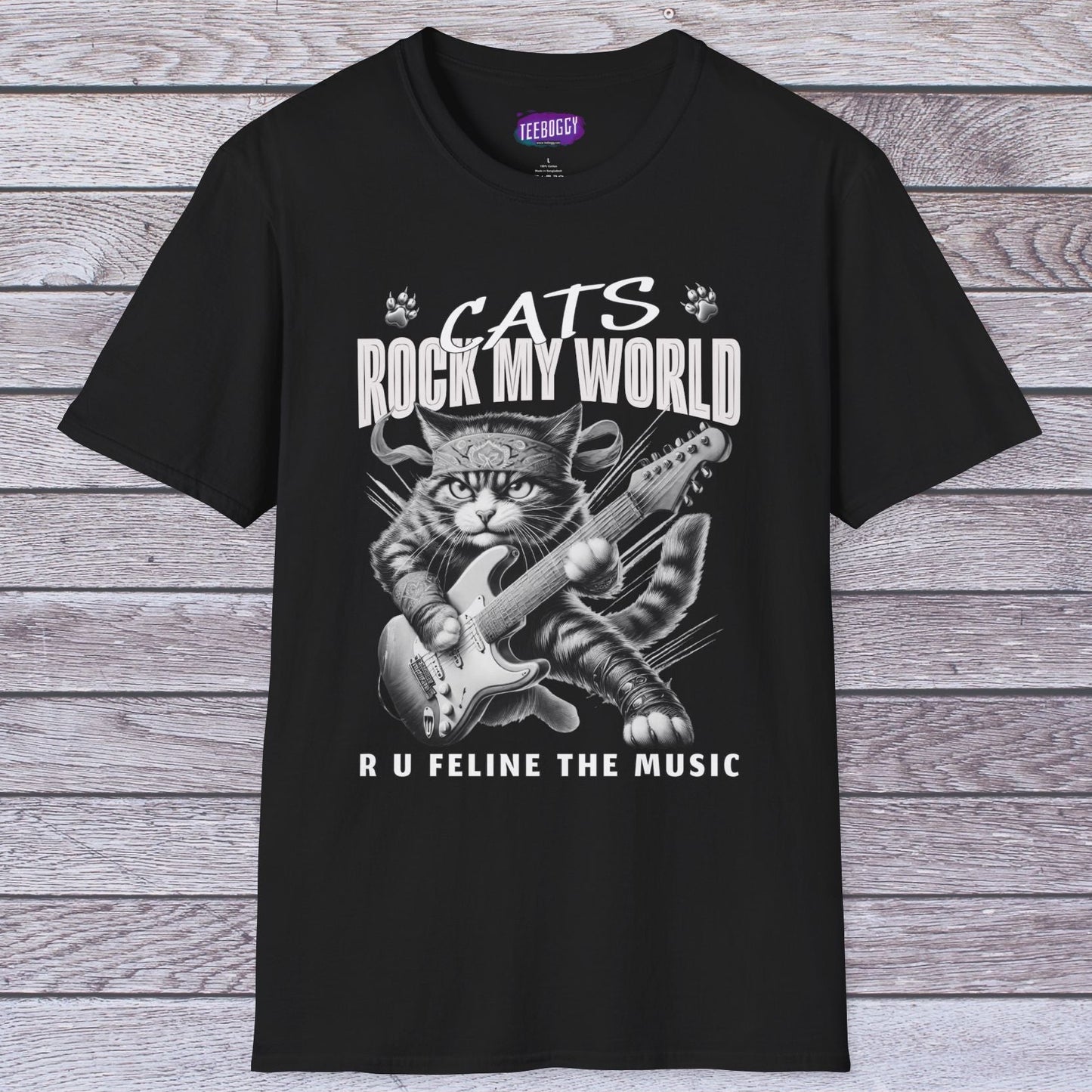 Rocker Cat T-Shirt - Cat Rock My World - R U Feline The Music