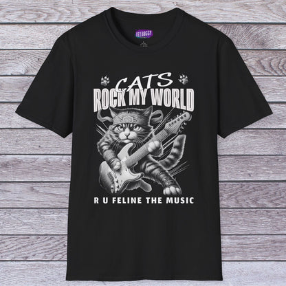 Rocker Cat T-Shirt - Cat Rock My World - R U Feline The Music