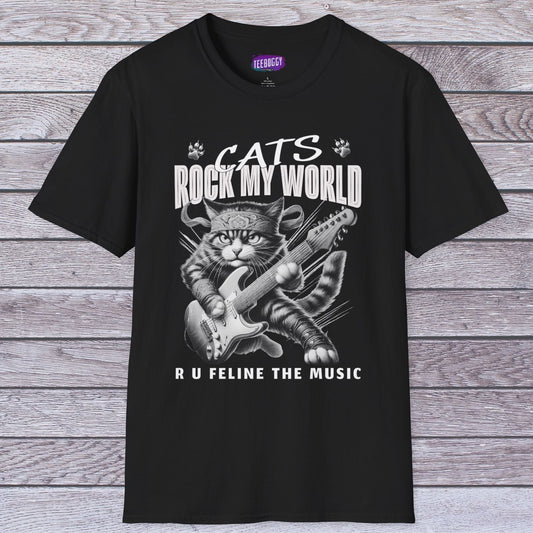 Rocker Cat T-Shirt - Cat Rock My World - R U Feline The Music