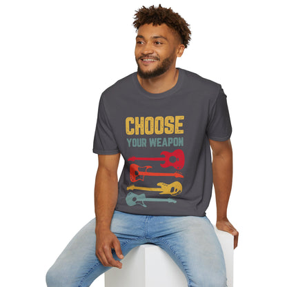 Guitar T-Shirt with 'Choose Your Weapon' Slogan