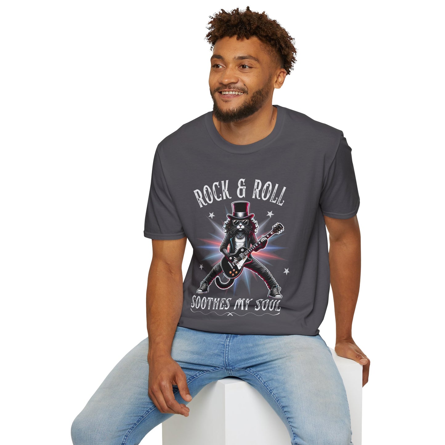 Rocker Cat T-Shirt, Rock & Roll, Soothes My Soul Design