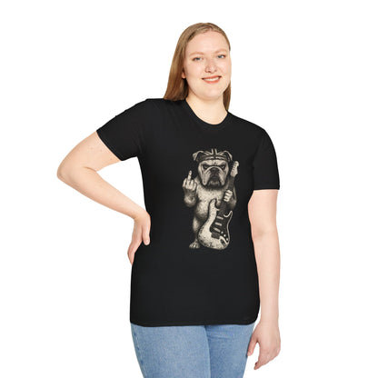 Bulldog Rock Rebel T-Shirt — Guitar-Slinging Middle Finger Design