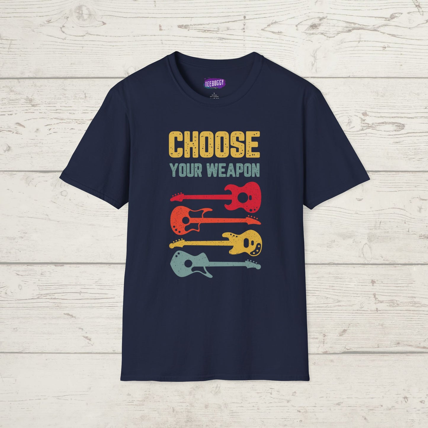 Guitar T-Shirt with 'Choose Your Weapon' Slogan