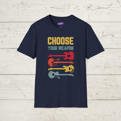 Guitar T-Shirt with 'Choose Your Weapon' Slogan