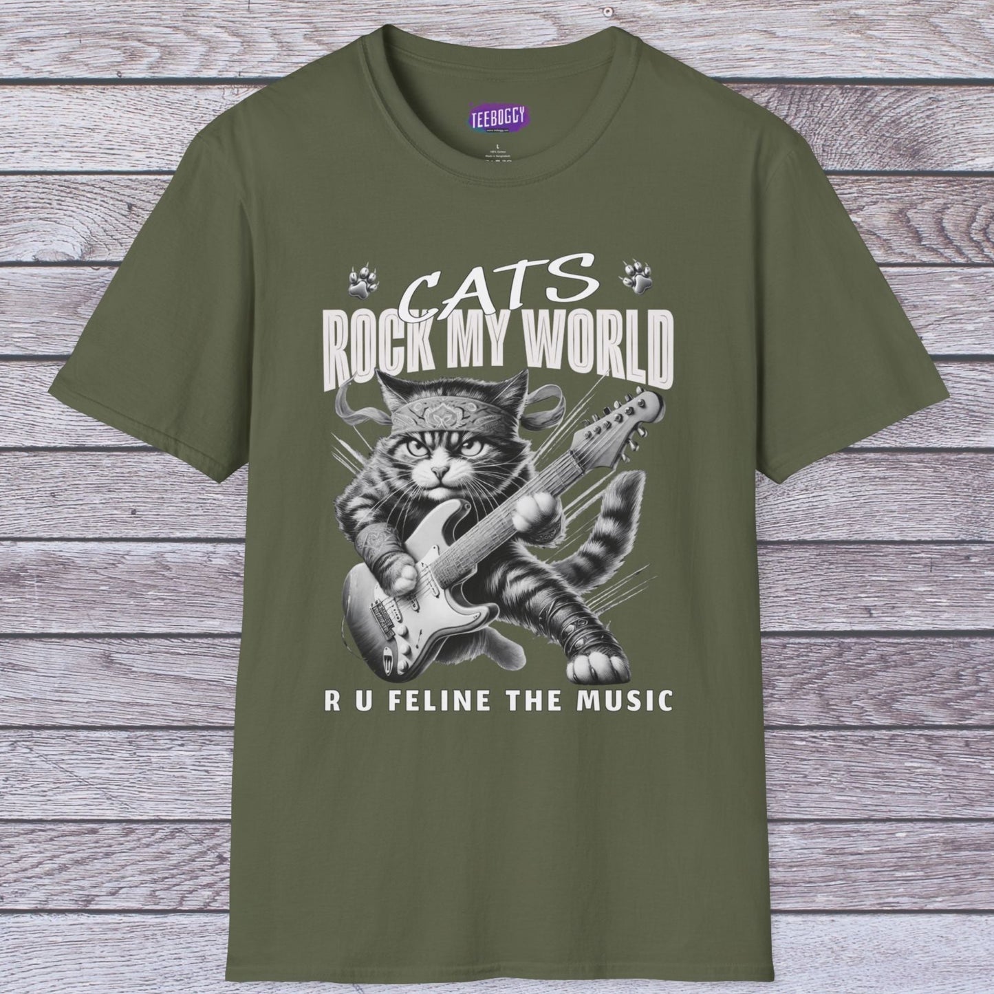 Rocker Cat T-Shirt - Cat Rock My World - R U Feline The Music