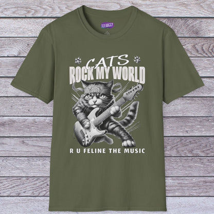 Rocker Cat T-Shirt - Cat Rock My World - R U Feline The Music
