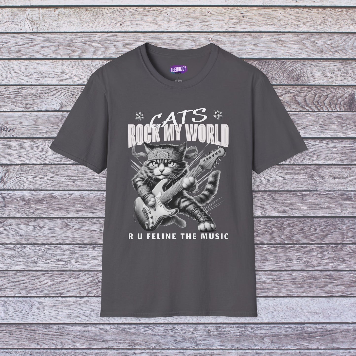 Rocker Cat T-Shirt - Cat Rock My World - R U Feline The Music