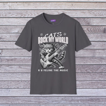 Rocker Cat T-Shirt - Cat Rock My World - R U Feline The Music
