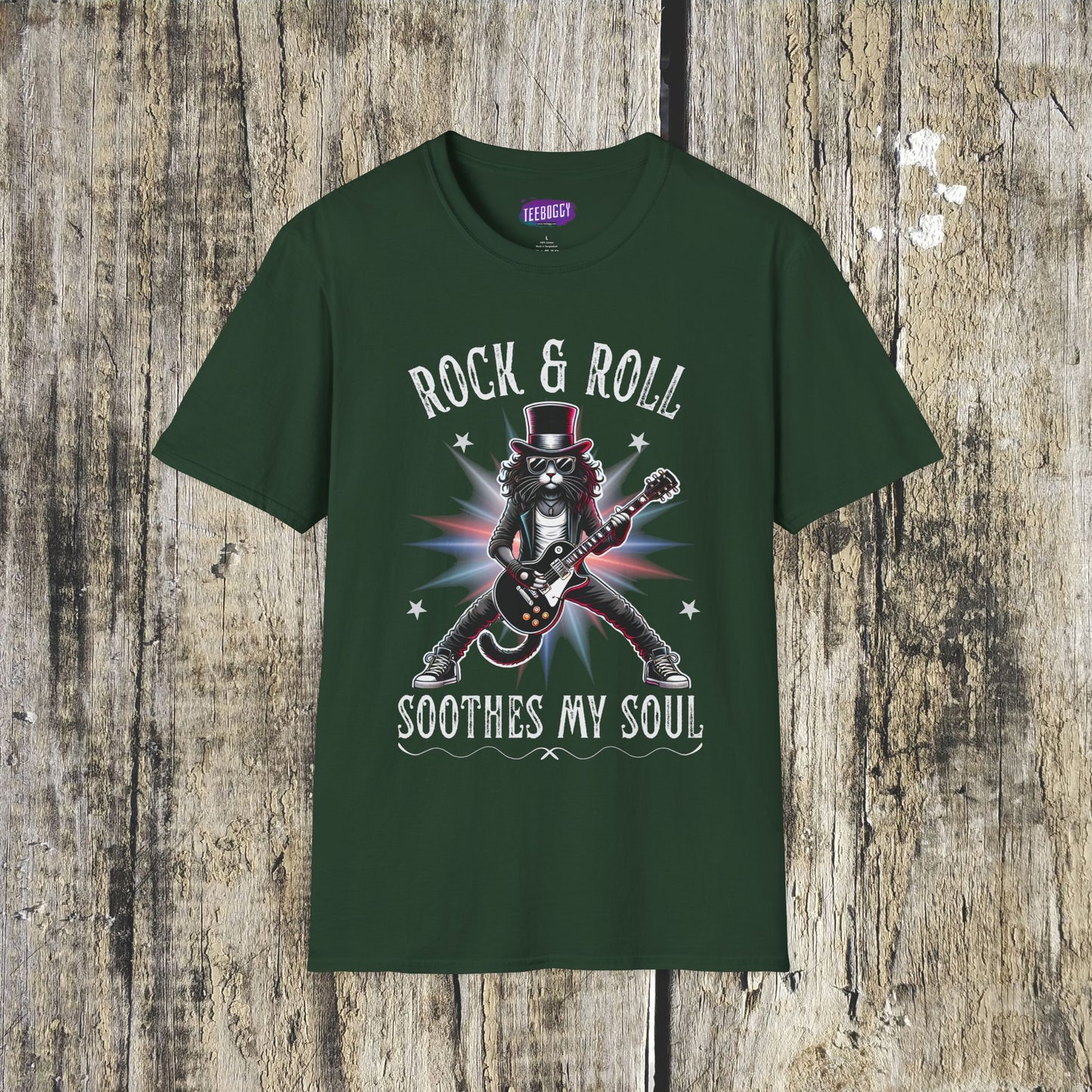 Rocker Cat T-Shirt, Rock & Roll, Soothes My Soul Design