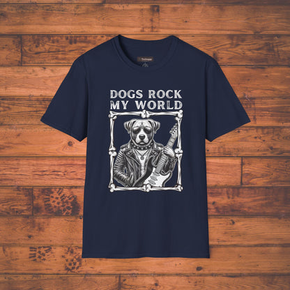 Dogs Rock My World, T-Shirt — Rock & Roll Dog Graphic Tee