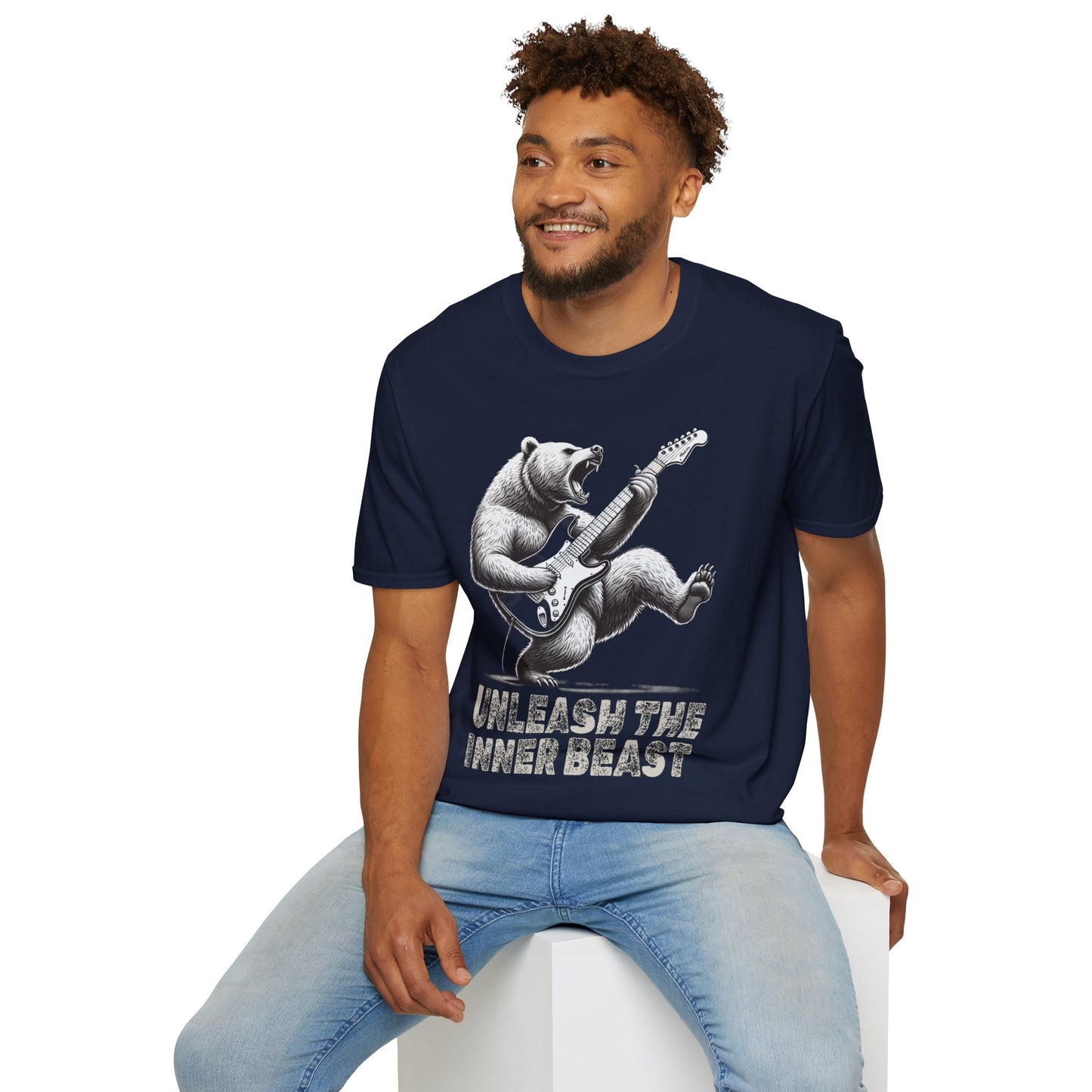 Graphic Tee Unleash the Inner Beast Grizzly Bear Rock Guitar T-Shirt