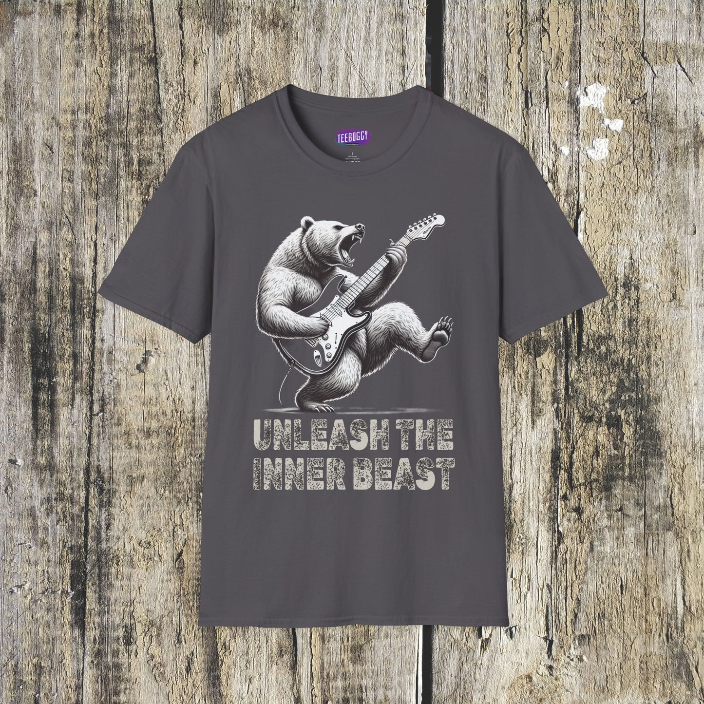 Graphic Tee Unleash the Inner Beast Grizzly Bear Rock Guitar T-Shirt