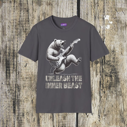 Graphic Tee Unleash the Inner Beast Grizzly Bear Rock Guitar T-Shirt