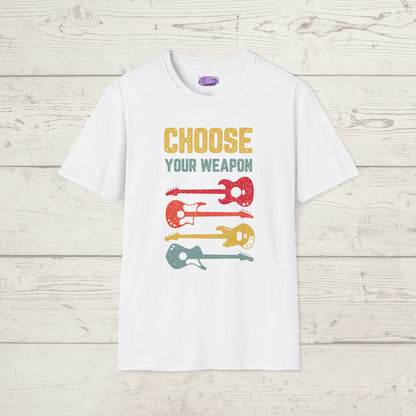 Guitar T-Shirt with 'Choose Your Weapon' Slogan